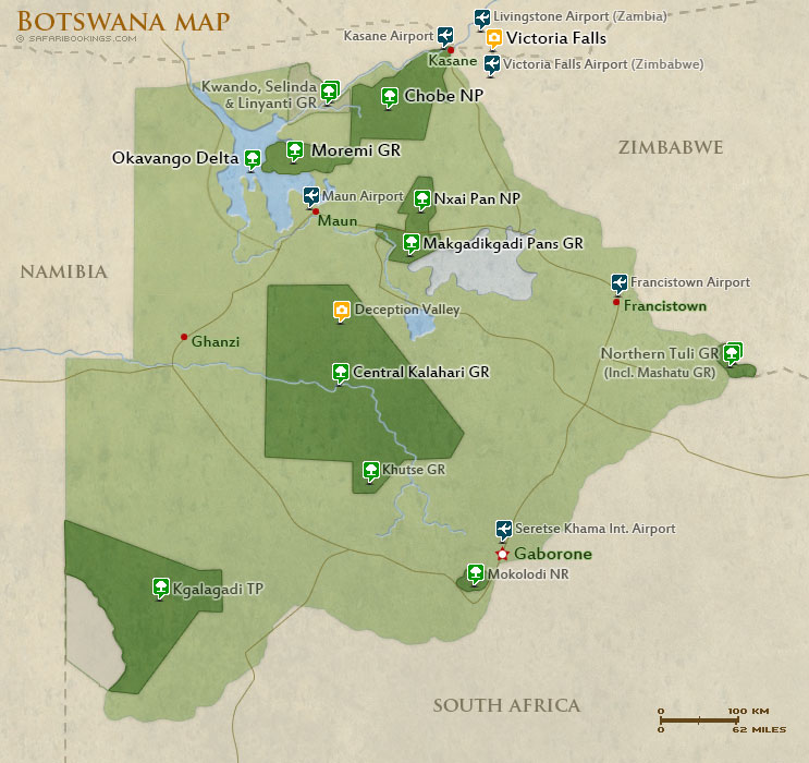 Botswana National Parks Map Botswana Popular Routes (Incl. Map)