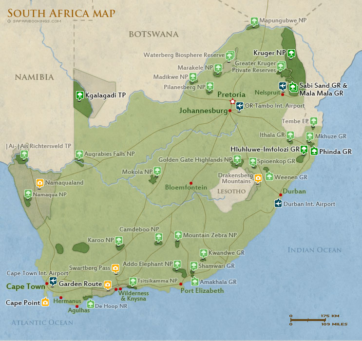 Map Of South Africa Coastline South Africa Popular Routes (Incl. Map)